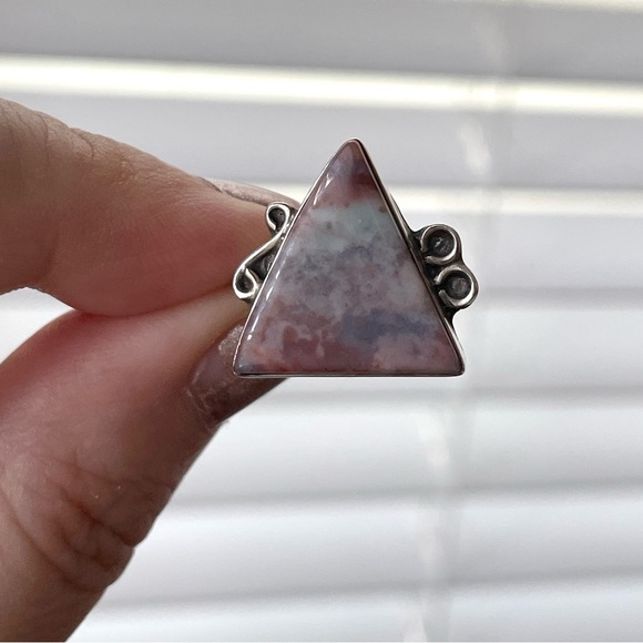 Vintage stamped sterling silver & polished stone triangle ring sz 7-7.25 - Picture 7 of 16
